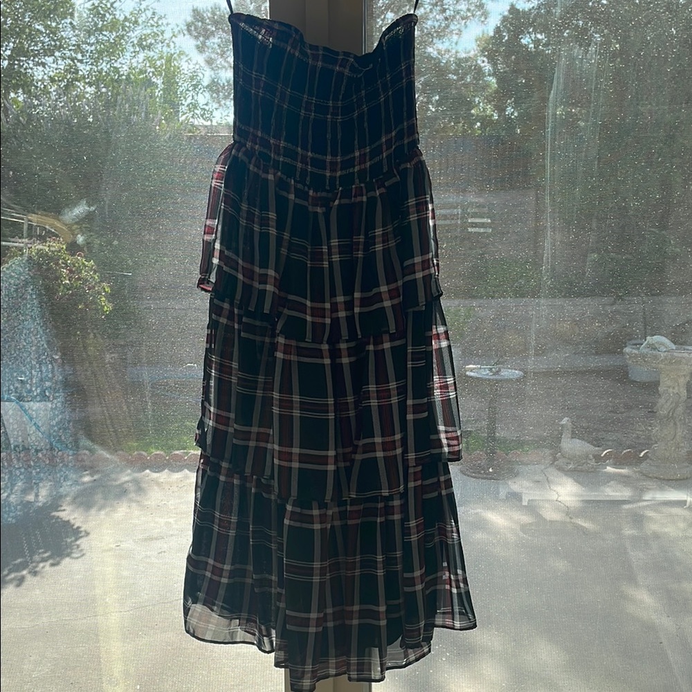 Forever 21 Blue and White Tiered Midi Skirt